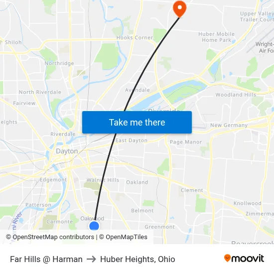 Far Hills @ Harman to Huber Heights, Ohio map
