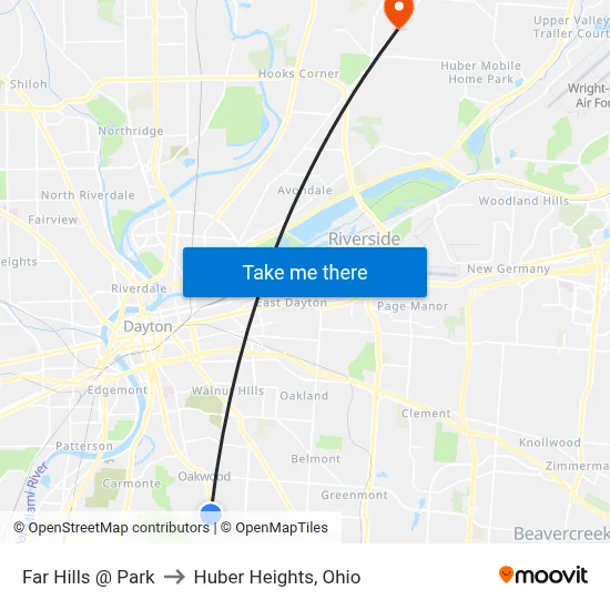 Far Hills @ Park to Huber Heights, Ohio map