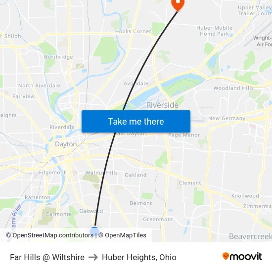 Far Hills @ Wiltshire to Huber Heights, Ohio map