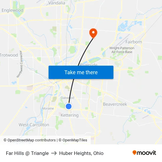 Far Hills @ Triangle to Huber Heights, Ohio map