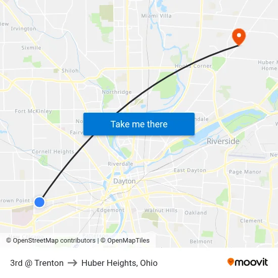 3rd @ Trenton to Huber Heights, Ohio map