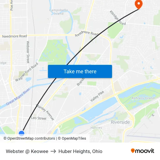 Webster @ Keowee to Huber Heights, Ohio map