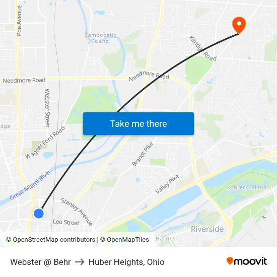 Webster @ Behr to Huber Heights, Ohio map