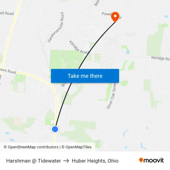 Harshman @ Tidewater to Huber Heights, Ohio map