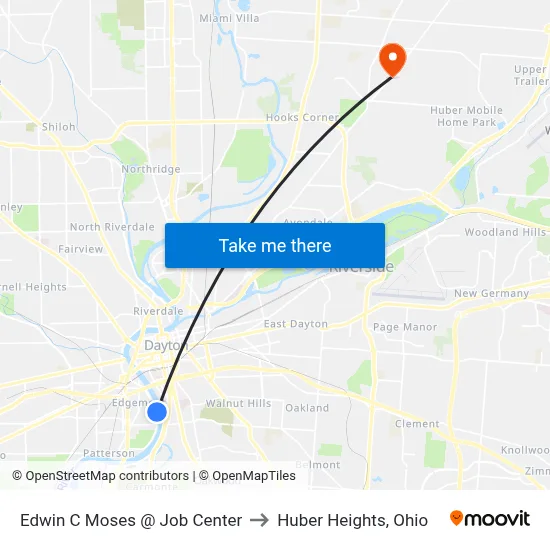 Edwin C Moses @ Job Center to Huber Heights, Ohio map