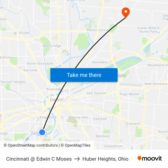Cincinnati @ Edwin C Moses to Huber Heights, Ohio map