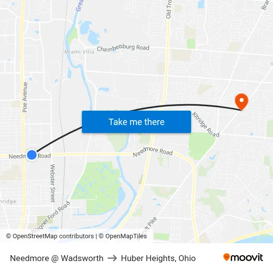 Needmore @ Wadsworth to Huber Heights, Ohio map