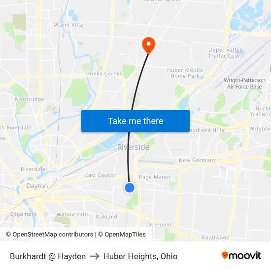 Burkhardt @ Hayden to Huber Heights, Ohio map