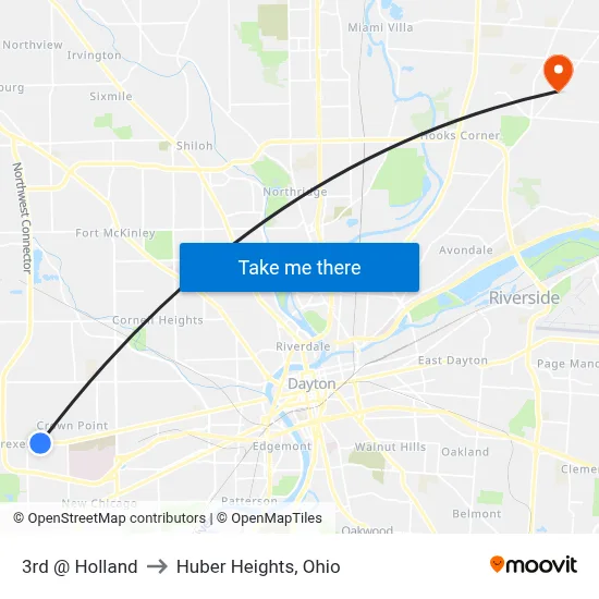 3rd @ Holland to Huber Heights, Ohio map
