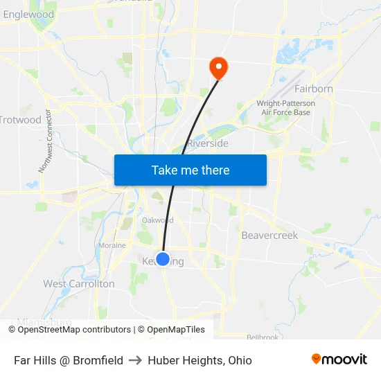Far Hills @ Bromfield to Huber Heights, Ohio map