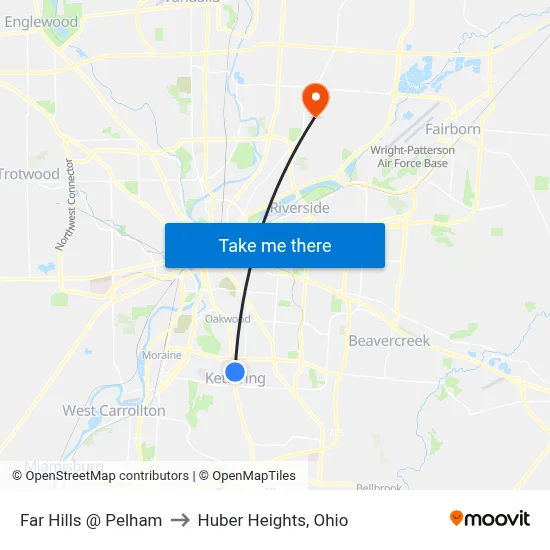 Far Hills @ Pelham to Huber Heights, Ohio map