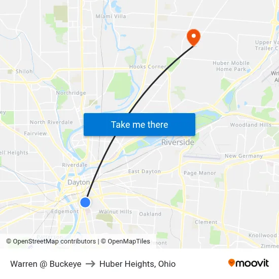 Warren @ Buckeye to Huber Heights, Ohio map