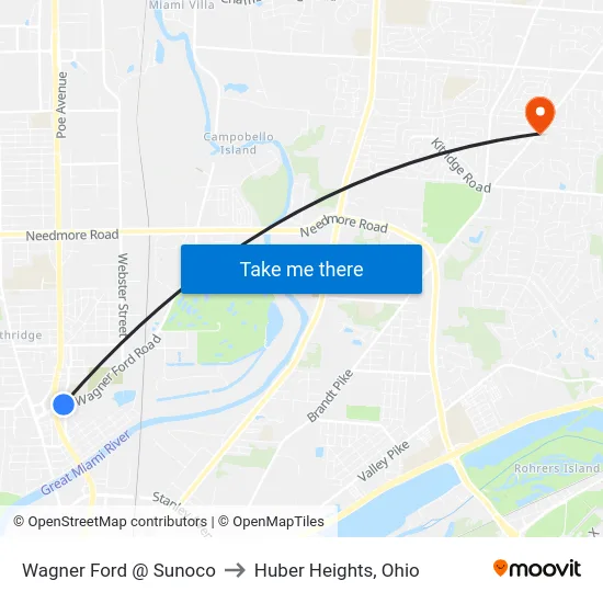 Wagner Ford @ Sunoco to Huber Heights, Ohio map