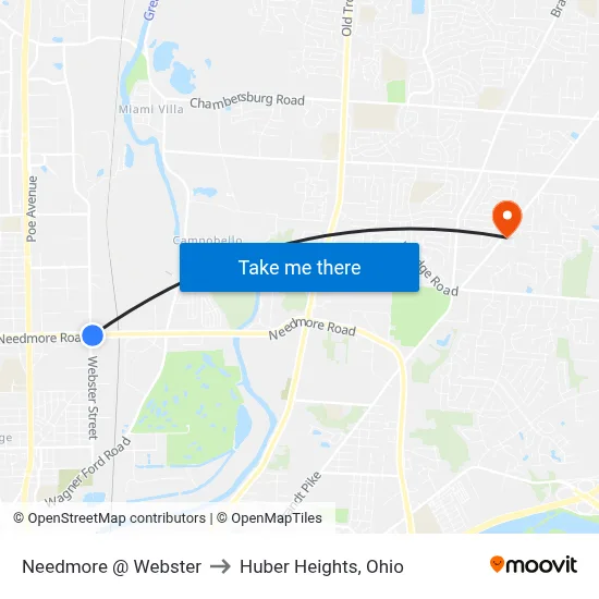 Needmore @ Webster to Huber Heights, Ohio map