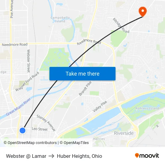 Webster @ Lamar to Huber Heights, Ohio map