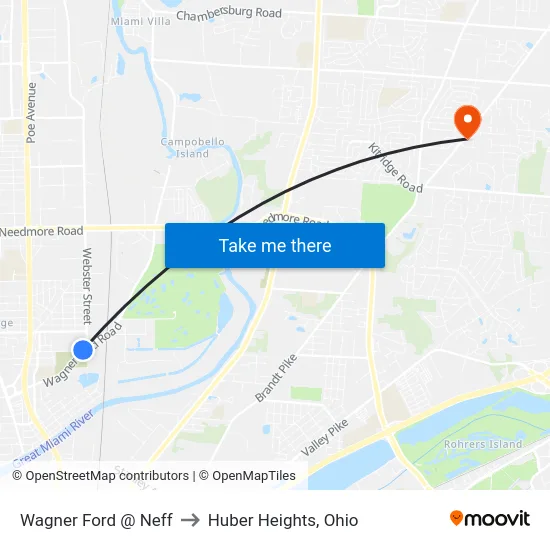 Wagner Ford @ Neff to Huber Heights, Ohio map