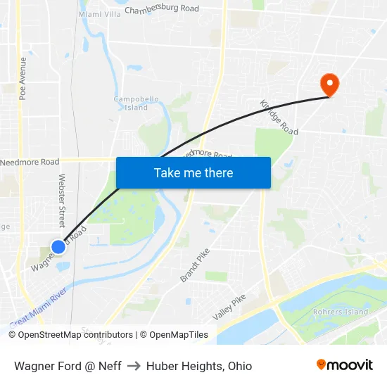 Wagner Ford @ Neff to Huber Heights, Ohio map