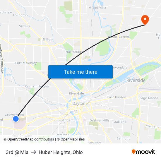 3rd @ Mia to Huber Heights, Ohio map