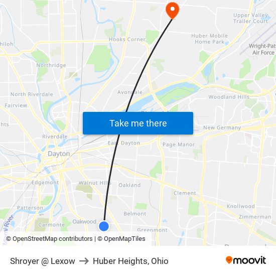 Shroyer @ Lexow to Huber Heights, Ohio map