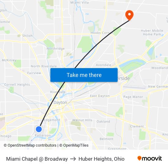 Miami Chapel @ Broadway to Huber Heights, Ohio map