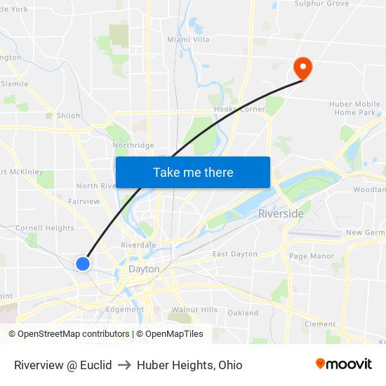 Riverview @ Euclid to Huber Heights, Ohio map