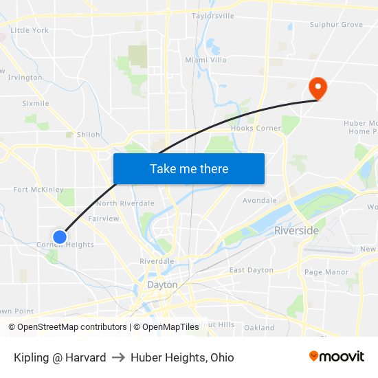 Kipling @ Harvard to Huber Heights, Ohio map
