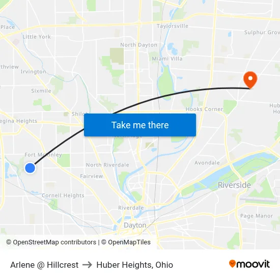 Arlene @ Hillcrest to Huber Heights, Ohio map