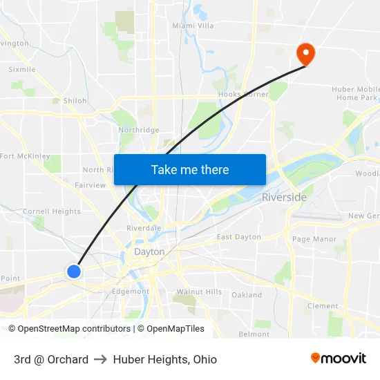 3rd @ Orchard to Huber Heights, Ohio map
