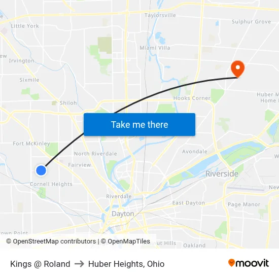 Kings @ Roland to Huber Heights, Ohio map