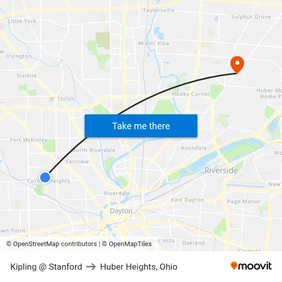 Kipling @ Stanford to Huber Heights, Ohio map
