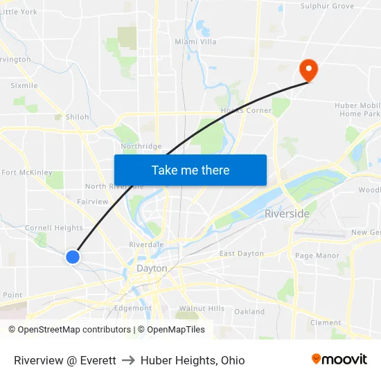 Riverview @ Everett to Huber Heights, Ohio map