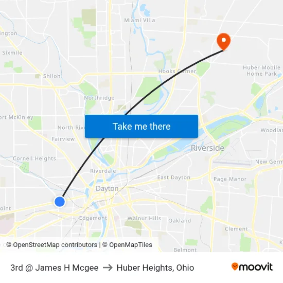 3rd @ James H Mcgee to Huber Heights, Ohio map