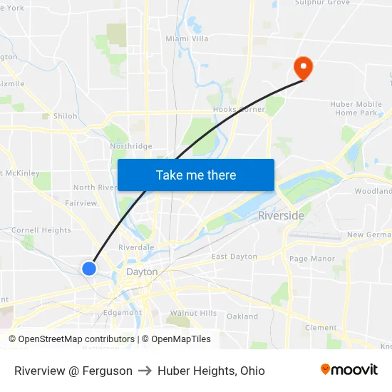 Riverview @ Ferguson to Huber Heights, Ohio map