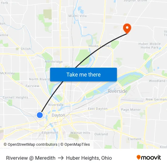 Riverview @ Meredith to Huber Heights, Ohio map