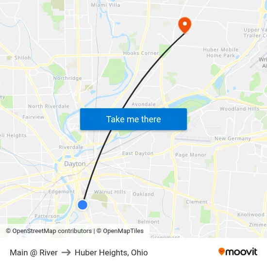 Main @ River to Huber Heights, Ohio map