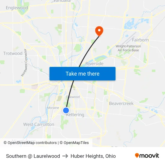 Southern @ Laurelwood to Huber Heights, Ohio map