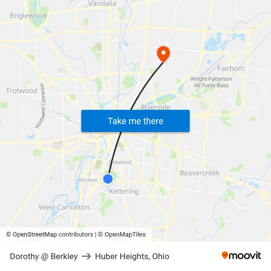 Dorothy @ Berkley to Huber Heights, Ohio map