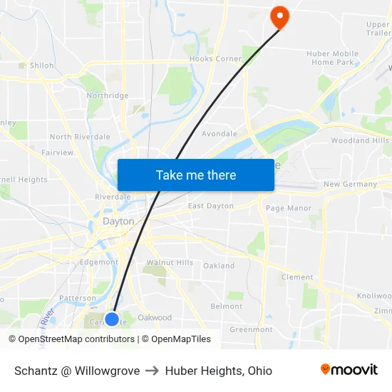 Schantz @ Willowgrove to Huber Heights, Ohio map
