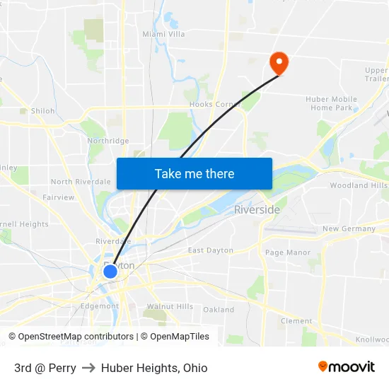 3rd @ Perry to Huber Heights, Ohio map