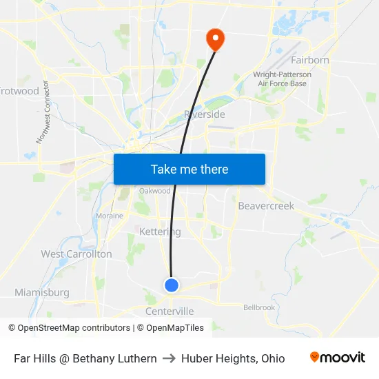 Far Hills @ Bethany Luthern to Huber Heights, Ohio map
