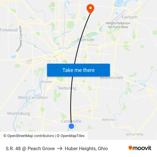 S.R. 48 @ Peach Grove to Huber Heights, Ohio map