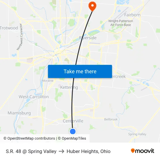 S.R. 48 @ Spring Valley to Huber Heights, Ohio map