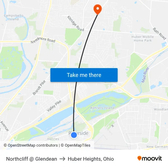 Northcliff @ Glendean to Huber Heights, Ohio map