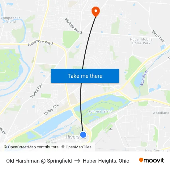 Old Harshman @ Springfield to Huber Heights, Ohio map