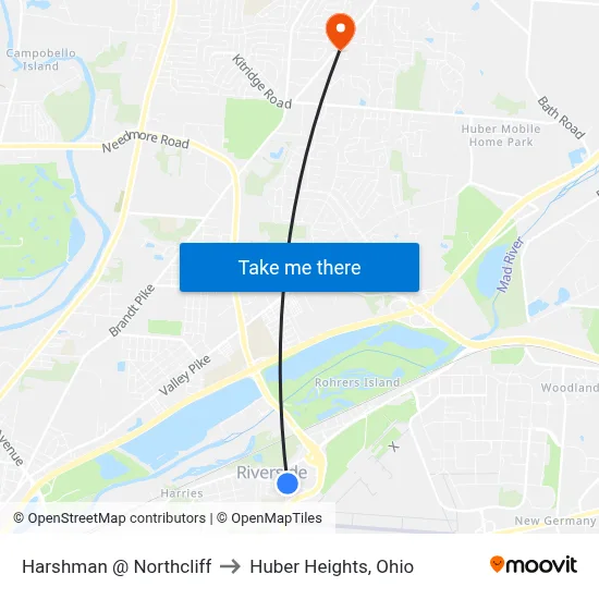 Harshman @ Northcliff to Huber Heights, Ohio map
