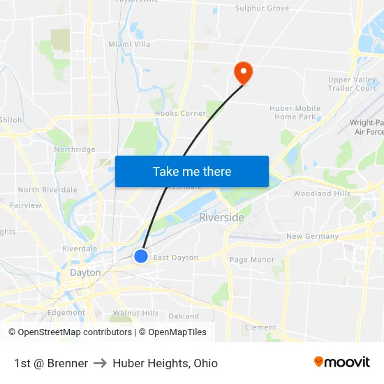 1st @ Brenner to Huber Heights, Ohio map