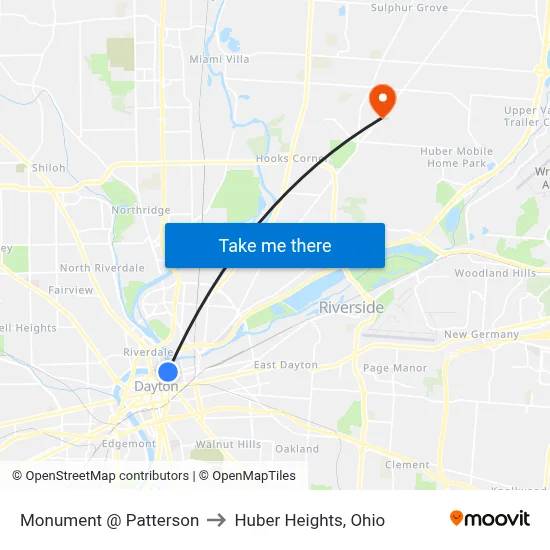Monument @ Patterson to Huber Heights, Ohio map