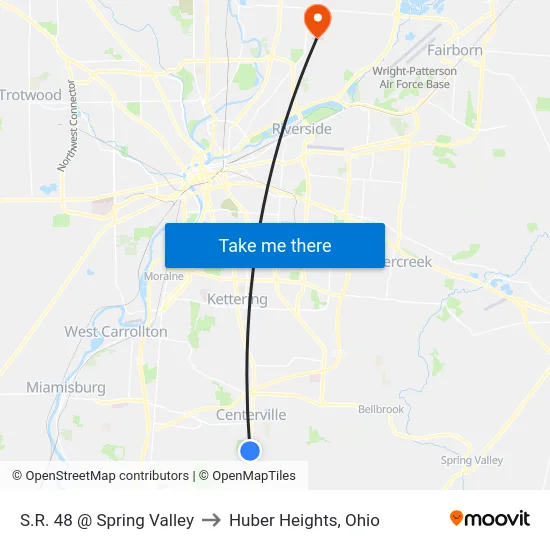 S.R. 48 @ Spring Valley to Huber Heights, Ohio map