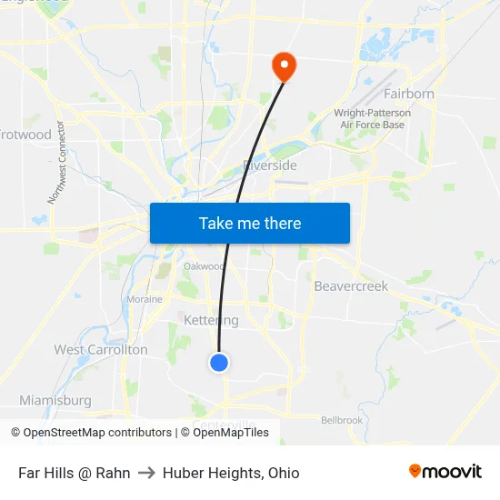 Far Hills @ Rahn to Huber Heights, Ohio map