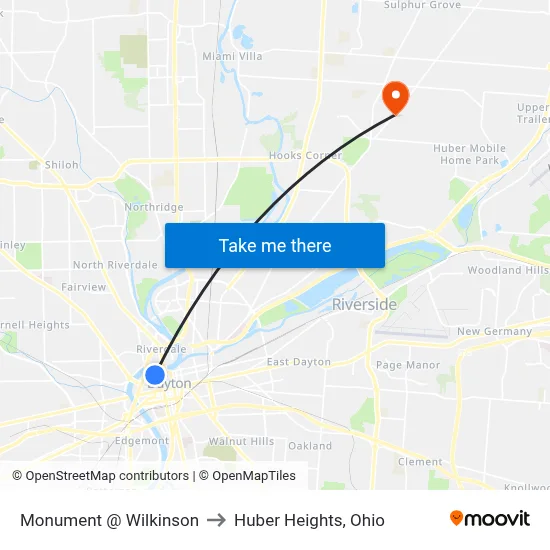 Monument @ Wilkinson to Huber Heights, Ohio map